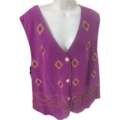 Chaleco Ligero De Colección August Max Mujer Talla 24W Seda Púrpura Bordado Foto 1 de 4