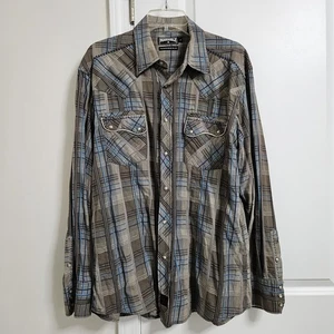Panhandle Slim Pearl Snap Shirt Men's L Blue Tan Plaid Long Sleeve Western EUC  - Picture 1 of 8