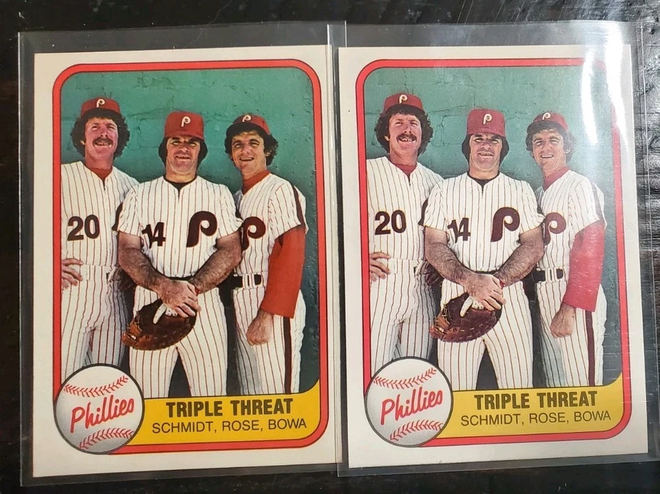 1981 FLEER SET-BREAK #NNOa ТРОЙНАЯ УГРОЗА РОЗА И ШМИДТ БОУА ОШИБКА И ИСПРАВЛЕНО - Изображение 1 из 2