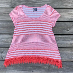 No Comment orange white striped blouse lace bottom Size Large - Picture 1 of 7