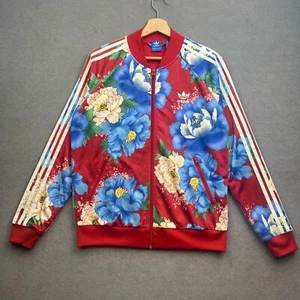 ADIDAS FARM RIO Jacket Women UK 16 L CHITA Red Originals Floral Trefoil Full Zip - Picture 1 of 13