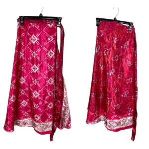 Kariza Designs Damen Midi Sari Boho A Linie Lagenlook Rock bedruckt rot wendbar - Bild 1 von 5