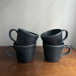 Pottery Barn Set Of 4 Larkin Reactive Glaze Stoneware Mugs Navy Blue Gray