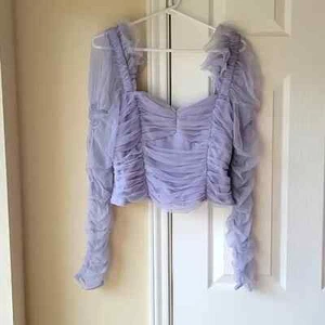 French Connection Women's Top NWT Size 12 Lavender Edrea Tulle Top Cosmic Sky - Picture 1 of 6