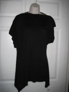B'leev Women's Black Casual XL Top Unique Zipper Neckline Short Sleeves Vintage - Picture 1 of 7