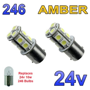 2 x Amber 24v LED BA15s 246 R10W 13 SMD Number Plate Interior Bulbs HGV Truck - Picture 1 of 4