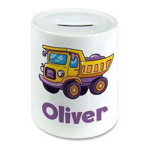 Camión de volteo personalizado con cualquier nombre para niños caja de ahorros de dinero alcancía. Niños y niñas - Imagen 1 de 2