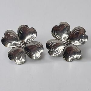 Vintage Sterling Silver Dogwood Flower Screw Back Earrings 925