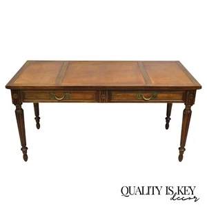 Vintage Baker French Provincial Louis XVI Brown Leather Top Walnut Writing Desk - Picture 1 of 12
