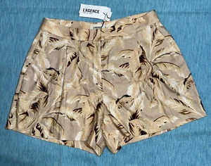 NWT L'agence Women Size 6 Beige Vittoria Leaf Print High Rise Linen Short - Picture 1 of 16