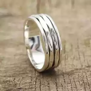 Mens & Women Spinner Ring 925 Silver Tone Spinner Ring Meditation Ring All Size - Picture 1 of 4