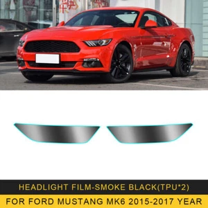 LH+RH Smoke TPU Headlight Protective Precut Film Sticker For Ford Mustang 15-17 - Picture 1 of 13
