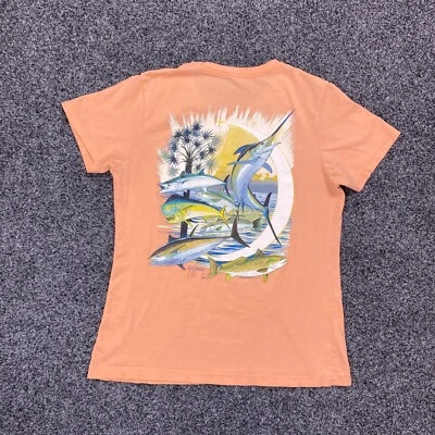 Guy Harvey T-Shirt Women's Orange Fishing Graphic Print Shirt Size Large - Image 1 of 4
