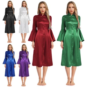 Women' Church Clergy Minister Choir Robe Flared Sleeves A-line Pastor Dress - Picture 1 of 66
