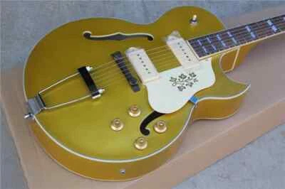 Guitarra Eléctrica Dorada Hueca Personalizada de Fábrica con Hardwares Cromados, Encuadernación Blanca, Foto 1 de 4