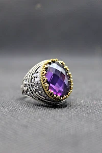 Anello in argento sterling 925 con pietra di zirconi viola anello gioiello... - Foto 1 di 7