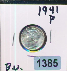 MERCURY SILVER DIME - 1941-P - BU - #1385 - Picture 1 of 2