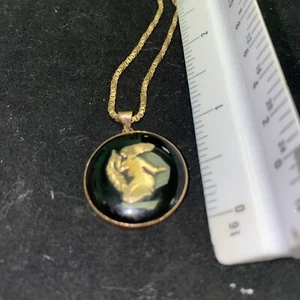 Estate 14K Gold greek goddess demeter virgo Onyx Ladies Necklace 16” September - Foto 1 di 9