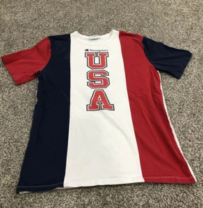 Champion Vtg Style USA Tee Shirt Short Sleeve Red White Blue Vertical Stripes O1 - Picture 1 of 7