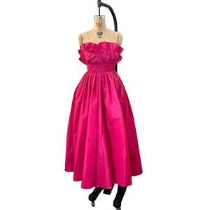 VICTOR COSTA Dress Magenta Strapless Party Gown Sz 4 Neiman Marcus Vtg Taffeta - Picture 1 of 11
