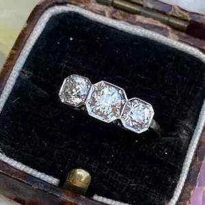Vintage Art Deco Style 2Ct Lab Created Diamond Wedding Ring 14k White Gold FN - Picture 1 of 13