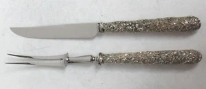 KIRK REPOUSSE STERLING SILVER LARGE ROUNDED HANDLES CARVING SET - Picture 1 of 6
