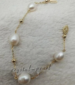 Bracciale 7,5-8 pollici perle bianche naturali dei mari del sud chiusura in oro 14k P - Foto 1 di 4
