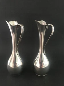 Pair Vintage Danish Jorgen Steffensen Silver Plated Modernist Jugs 1960's - Picture 1 of 10