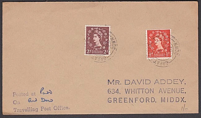 GB 1957 cover GREAT WESTERN TPO / DOWN railway cancel......................57416 - Image 1 of 1