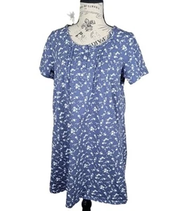 Adonna M Woman's Sleepwear Nightgown Blue w/ White Floral Short Sleeve Pin Pleat - Picture 1 of 12
