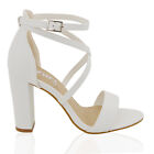 Womens Ankle Strap Block Heel Sandals Ladies Strappy Buckle Prom Party Shoes 3-8