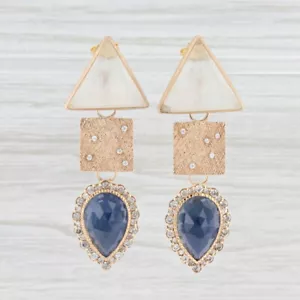 Nuovo Nina Wynn Orecchini Pendenti 18k Oro Diamante Zaffiro Luna Massiccio - Foto 1 di 4