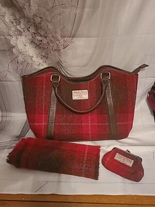 Harris Tweed Bag, Purse And Matching Scarf Red Check  - Picture 1 of 10