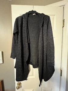 Juicy Couture Sweater Womens 1X Black Open Front Hooded Long Sleeve Cardigan - Picture 1 of 4