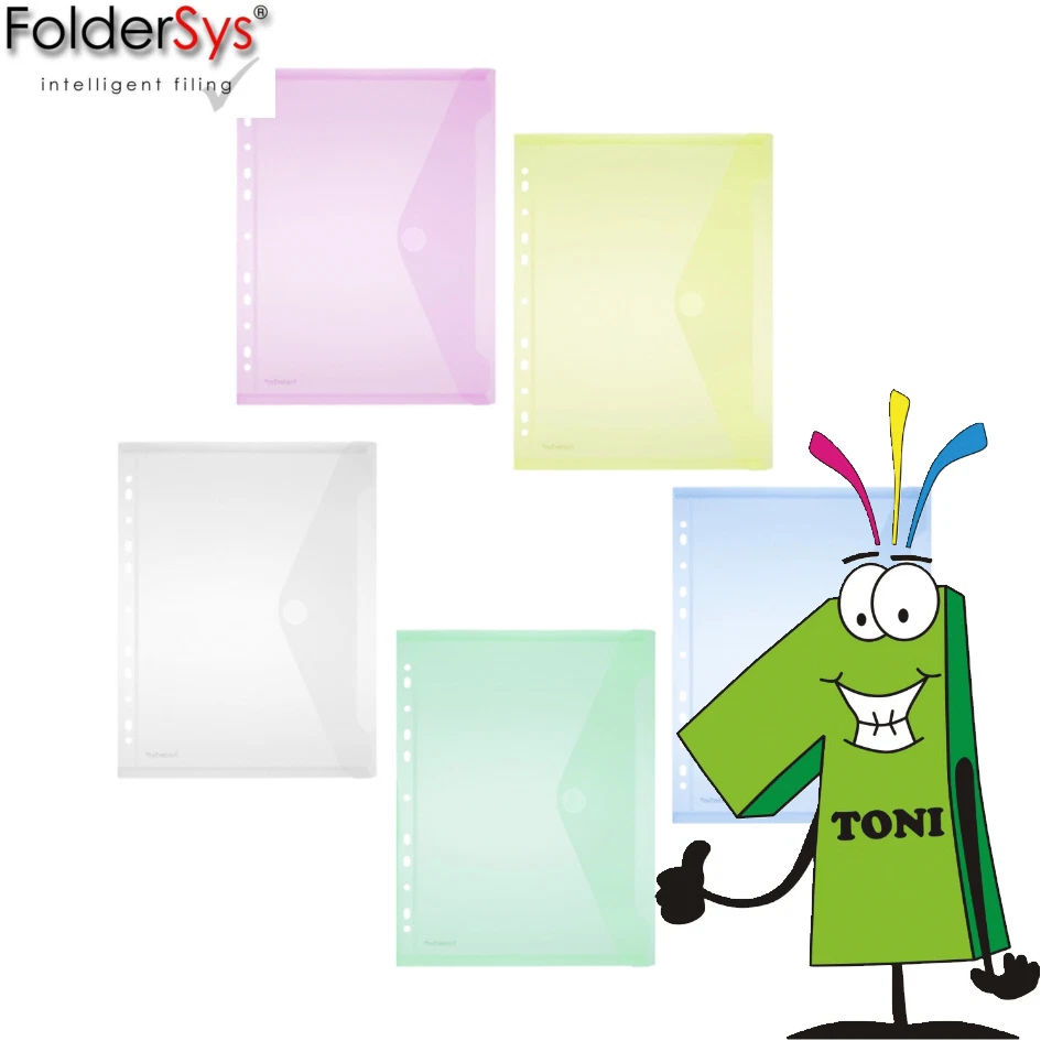 10 x FolderSys Dokumentenhülle A4 PP mit Abheftrand und Klettverschluss