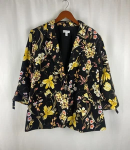 EUC Susan Graver 24W schwarz Blumen Blazer Jacke Größe ein Knopf Kirche Arbeitskleidung - Bild 1 von 13