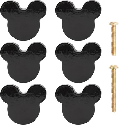 Perillas de gabinete de ratón de madera con 2 tornillos de diferentes tamaños para tocador negro  Foto 1 de 4