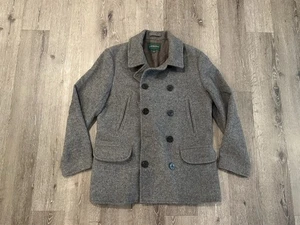 J Crew Dock Peacoat Men Large Gray Double Breasted Wool Insulated Anchor Button - Picture 1 of 10