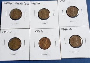 1944-1957d-1951-1947d-1946d (L"in Rim) Lincoln Wheat Cents - Picture 1 of 5