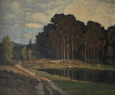 Waldsee Landschaft Brandenburg monogrammiert gerahmt Öl Leinwand um 1900 - Bild 1 von 4
