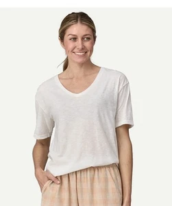 Patagonia Women's T-shirt Mainstay Top Short Sleeve Around Neck White Size: M - Picture 1 of 3