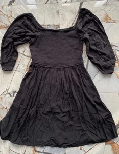 Women's ladies size 12 uk black smocked bodice flared mini dress off shoulder - Picture 1 of 9