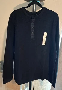 GOODFELLOW & CO CAMISA NEGRA HENLEY ACANALADA TÉRMICA ABOTONADA LS PARA HOMBRE TALLA XL NUEVA CON ETIQUETAS - Imagen 1 de 3