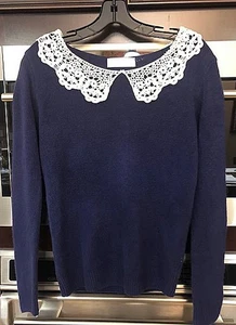 Suéter azul cachemir de moda Tokio cuello de ganchillo ¡muy suave!  Pequeño Excelente - Imagen 1 de 2