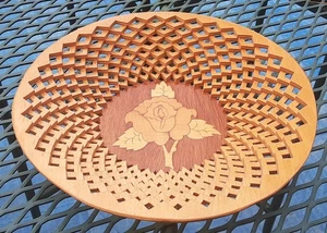 PLATE Deco Inlaid Rose Wood Wall Mount Romanian 136-1 - Picture 1 of 3