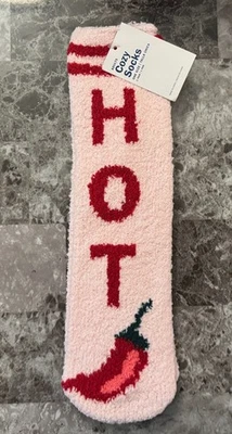 NUEVO CON ETIQUETAS CALCETINES CÓMODOS DIFUSOS BORROSOS AZUL MARINO TALLA ÚNICA O/S ROSA ROJO PICANTE CHILE PIMIENTA Foto 1 de 4