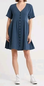 Madewell Neu Minikleid Größe L Kurzarm 100% Baumwolle Blau Weiß Taschen 💙 - Bild 1 von 14