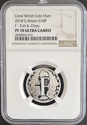 1/0 TOP POP 2018 Great Britain Silver 10P F - Fish & Chips Proof NGC PF 70 - Image 1 of 4