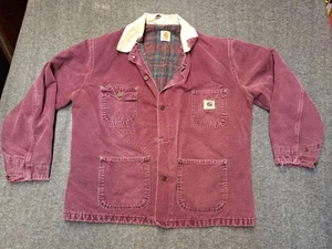 CARHARTT Chore Coat Blanket Lined L-XL Work Jacket C02 Burgundy Vintage USA Read - Picture 1 of 20