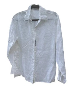 Men’s White Linen LS Pullover Collar Shirt S/M Pre Owned - Picture 1 of 18